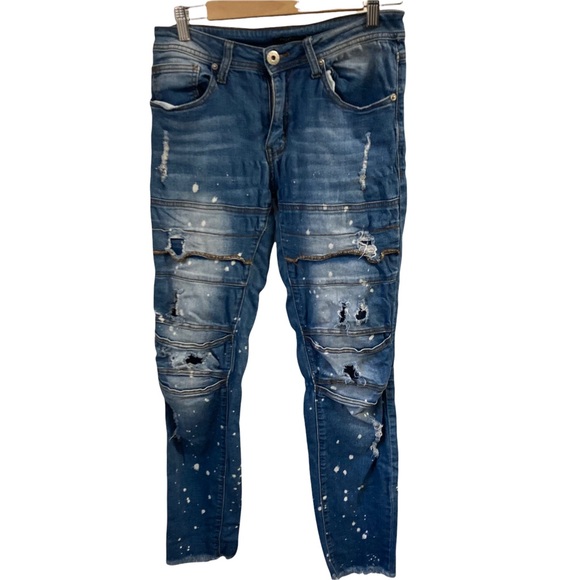 Red Fox Jr 7 Skinny Distressed Splatter Paint Jeans - Picture 2 of 8